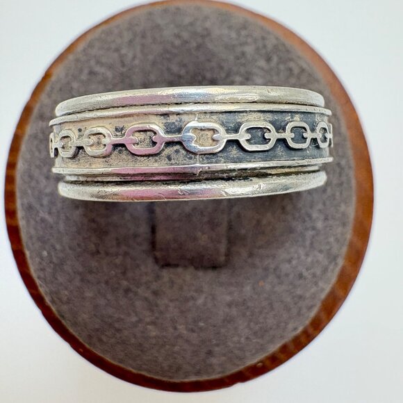 VTG Solid Sterling Silver 925 Chain Oval Link Textured Band Ring Size 10 - Picture 3 of 13
